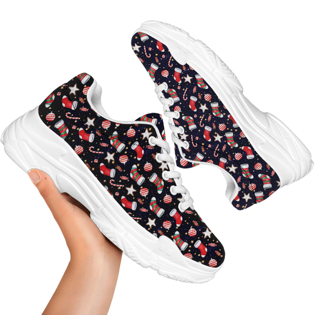 Watercolor Merry Christmas Pattern Print White Chunky Shoes