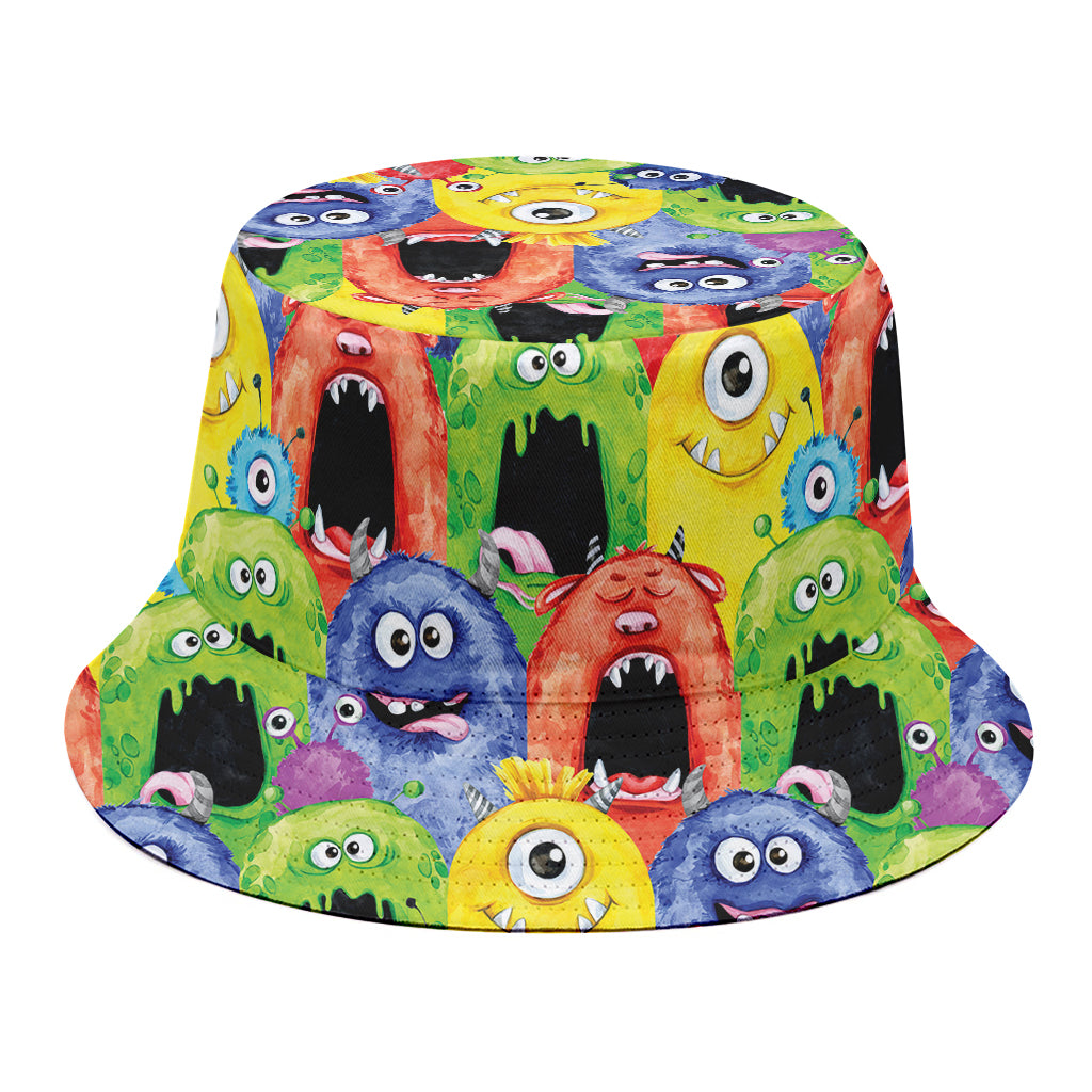 Watercolor Monster Pattern Print Bucket Hat