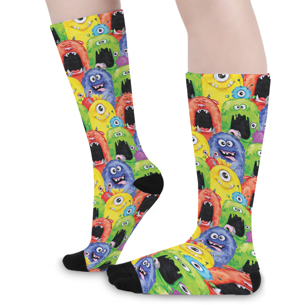 Watercolor Monster Pattern Print Long Socks