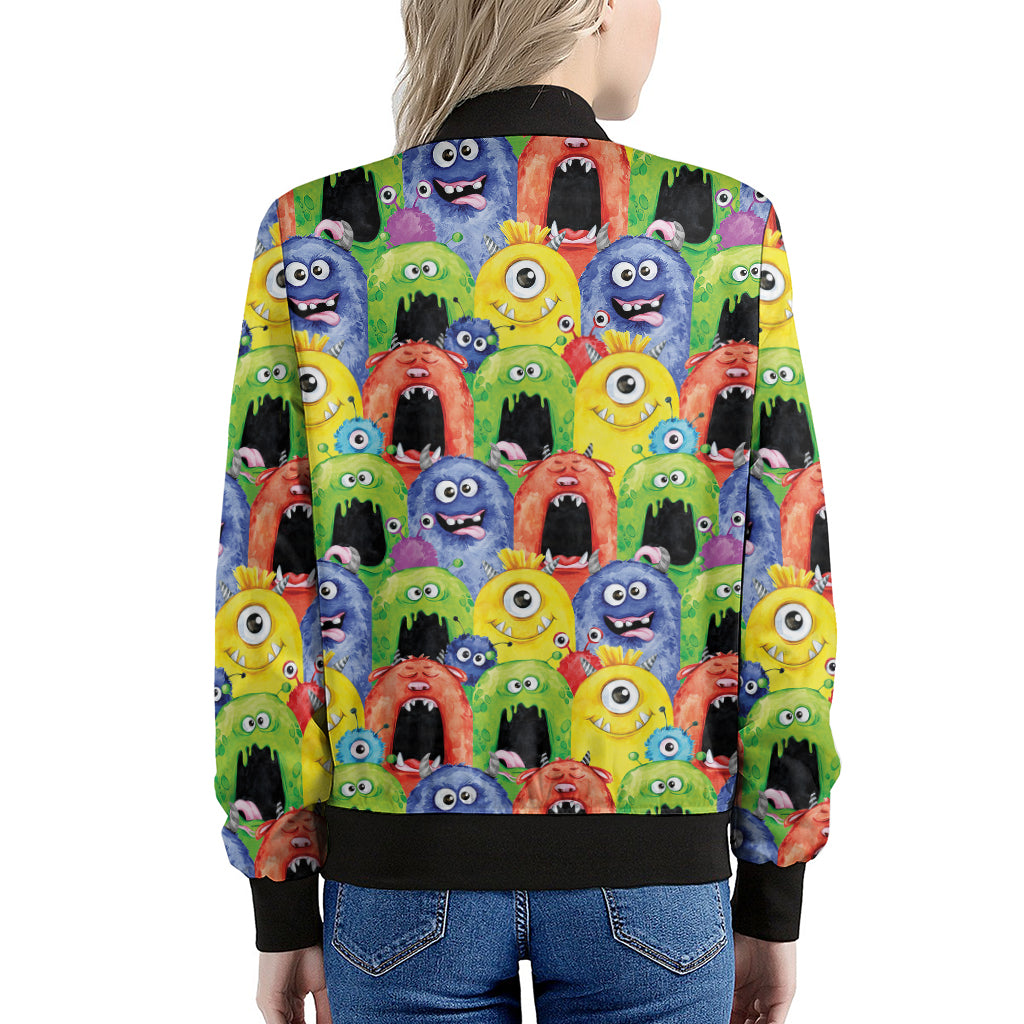 Watercolor Monster Pattern Print Women's Bomber Jacket