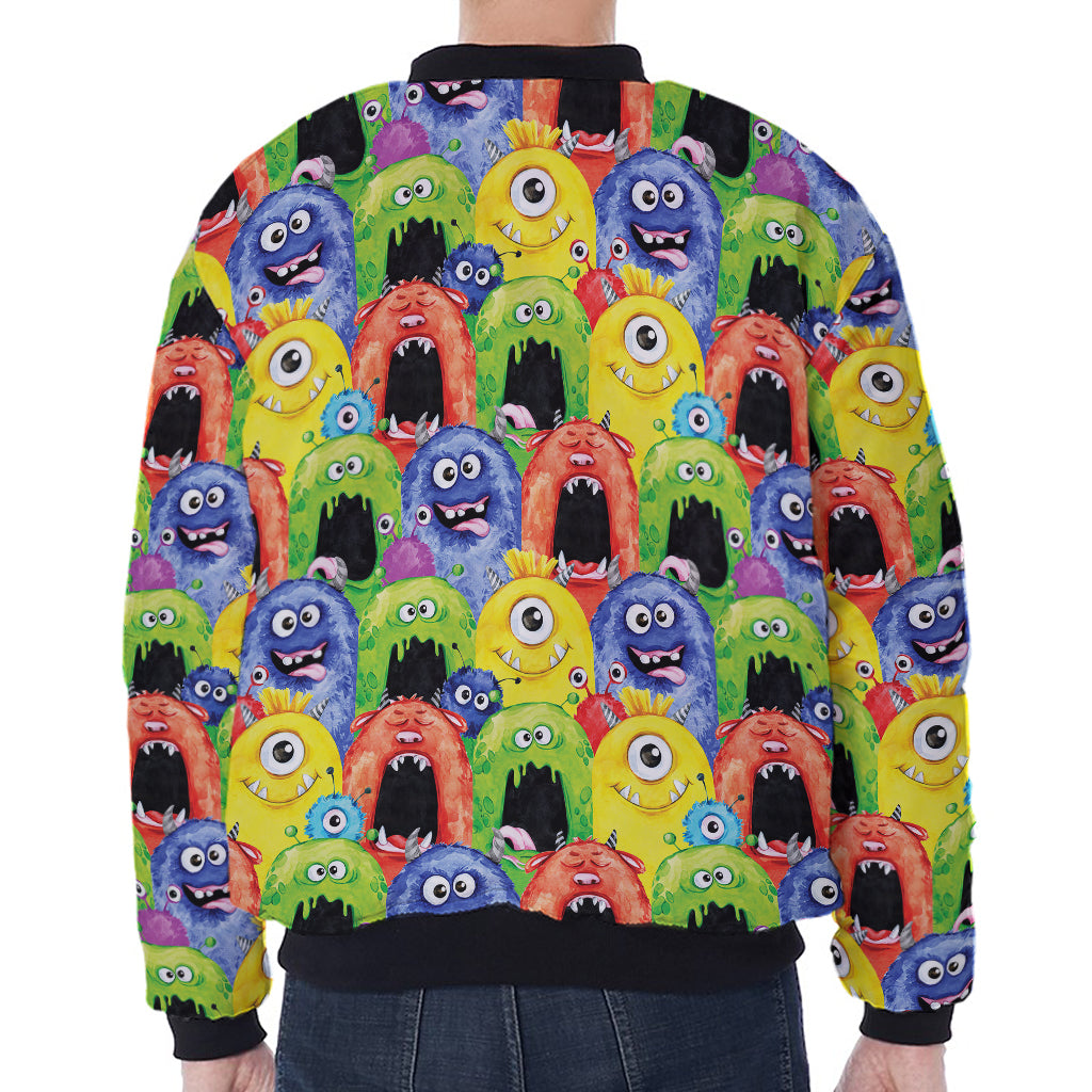 Watercolor Monster Pattern Print Zip Sleeve Bomber Jacket