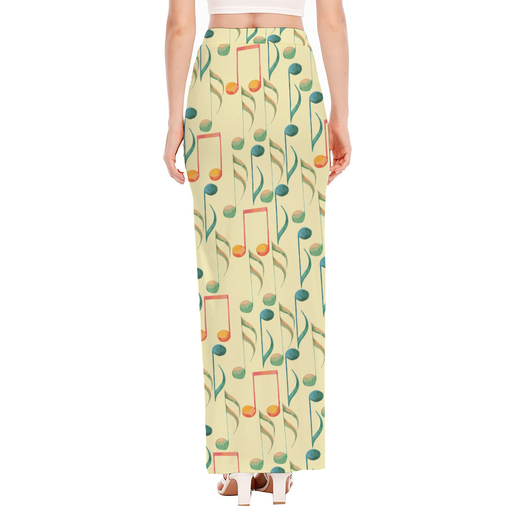 Watercolor Music Notes Pattern Print High Slit Maxi Skirt