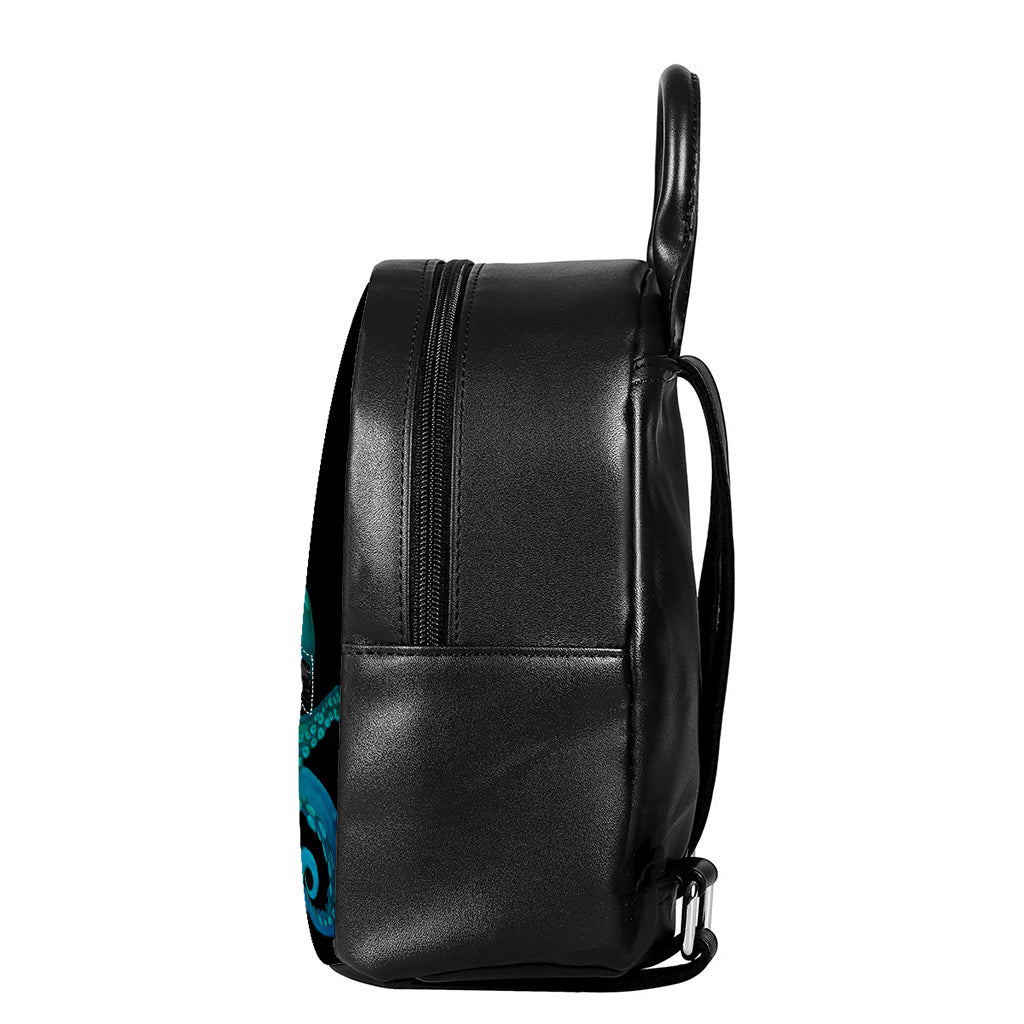 Watercolor Octopus Print Leather Backpack