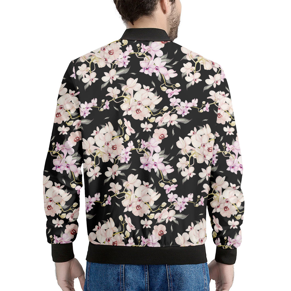 Watercolor Orchid Flower Pattern Print Men's Bomber Jacket