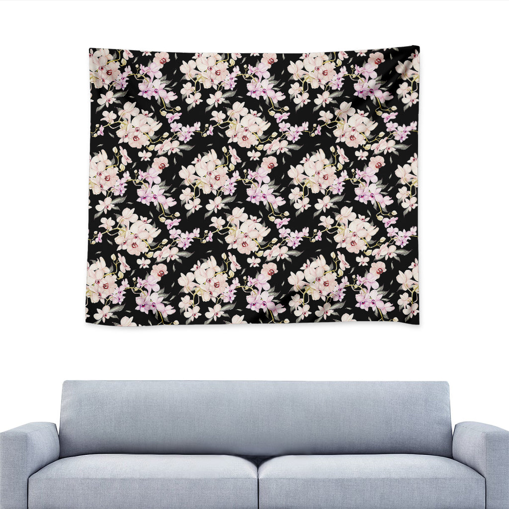 Watercolor Orchid Flower Pattern Print Tapestry