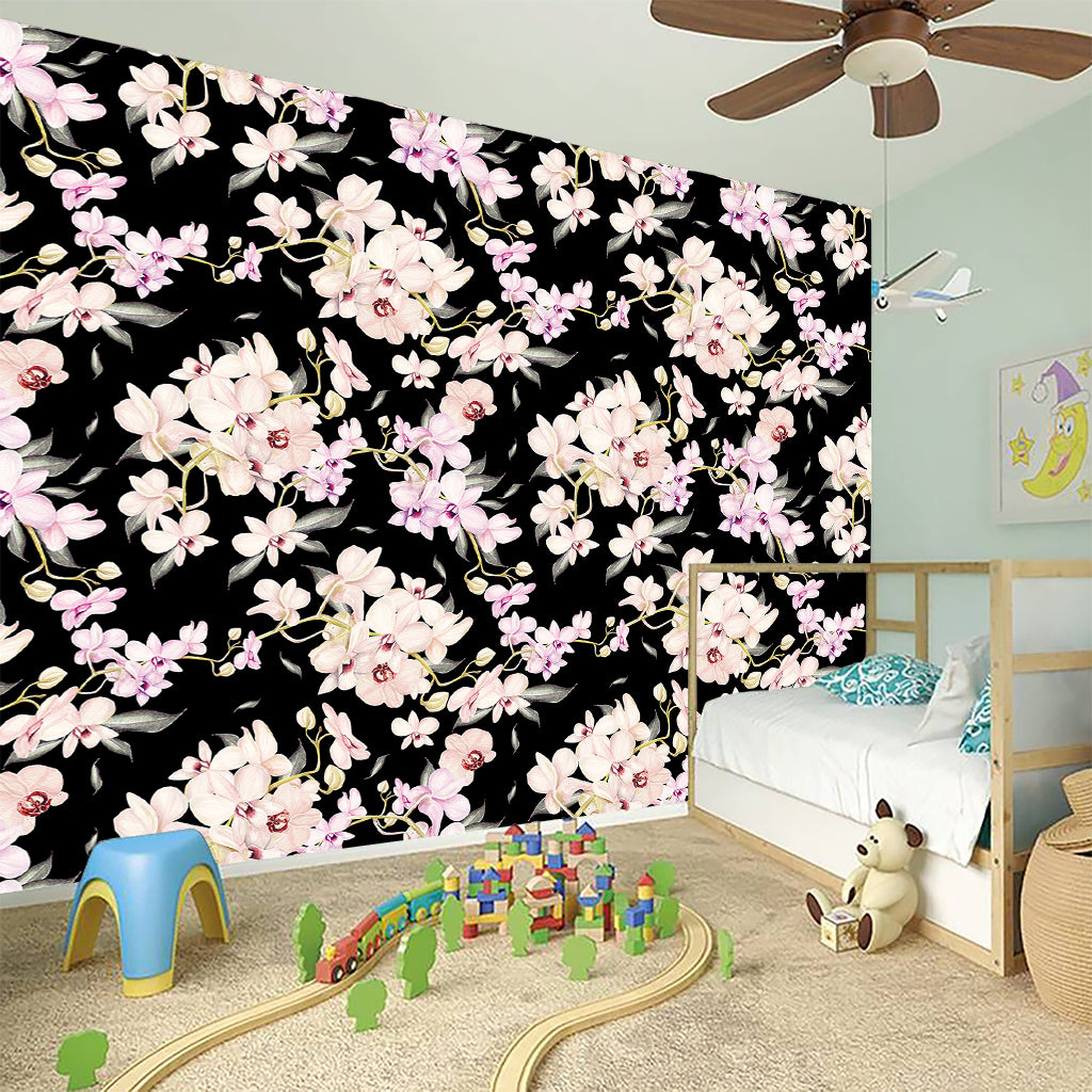 Watercolor Orchid Flower Pattern Print Wall Sticker