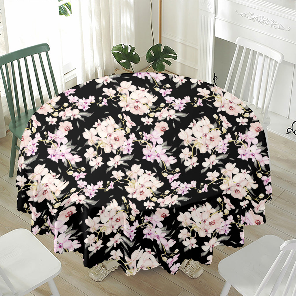 Watercolor Orchid Flower Pattern Print Waterproof Round Tablecloth
