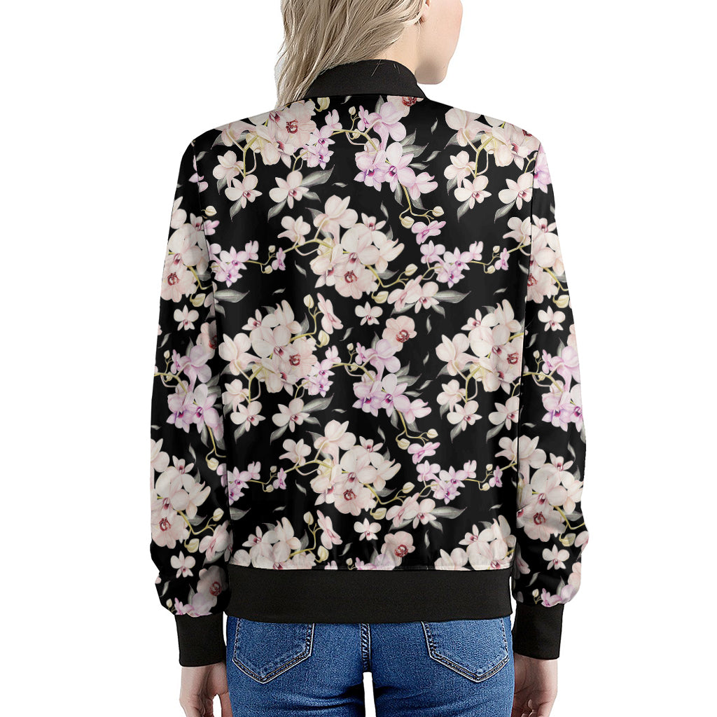 Watercolor Orchid Flower Pattern Print Women's Bomber Jacket