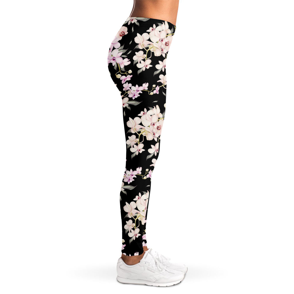Watercolor Orchid Flower Pattern Print Women's Leggings