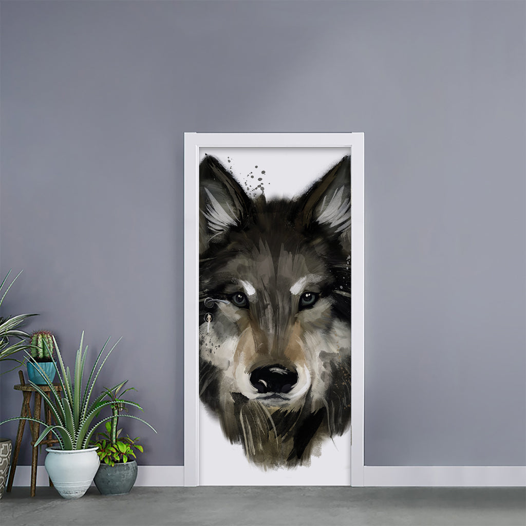 Watercolor Painting Wolf Print Door Sticker