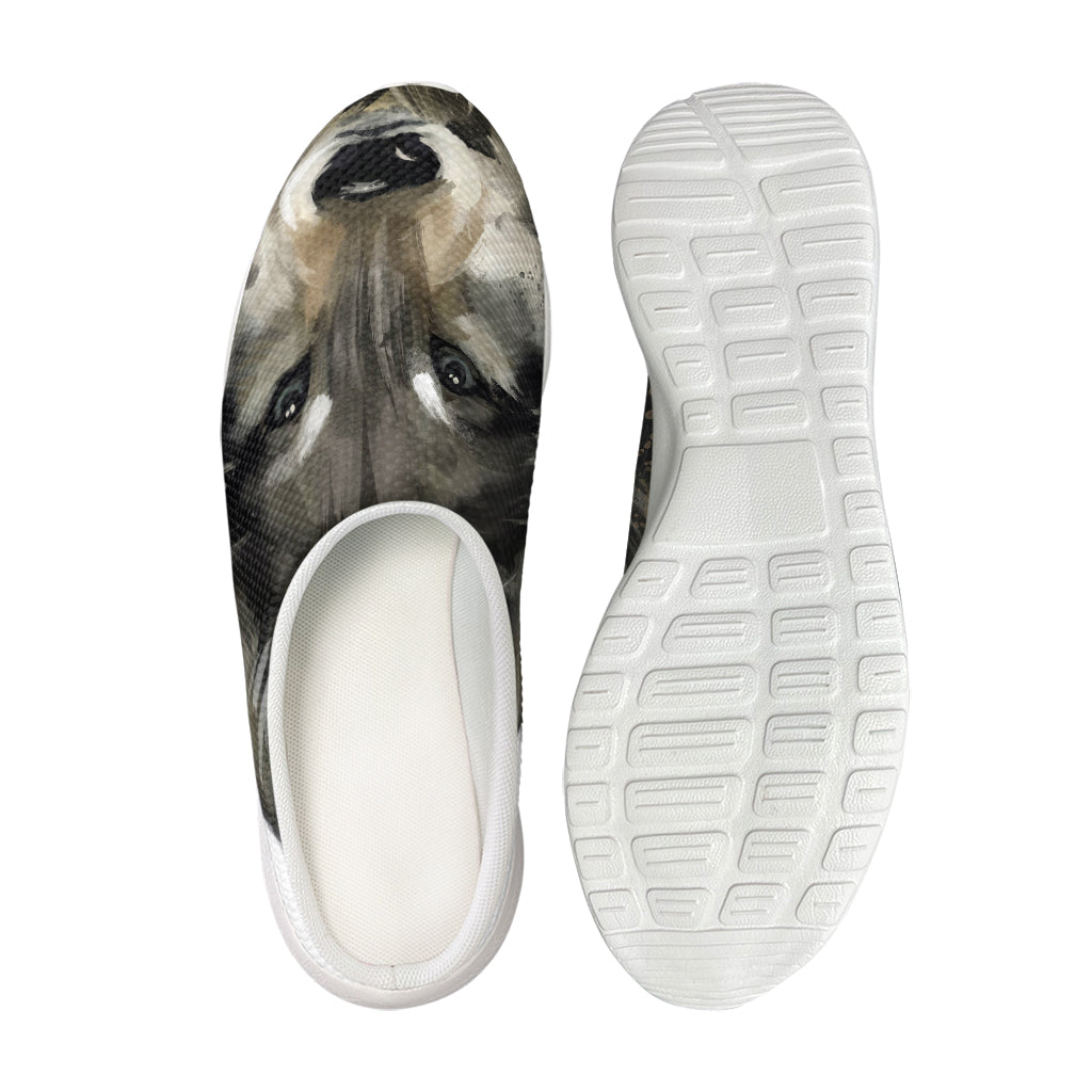 Watercolor Painting Wolf Print Mesh Casual Shoes