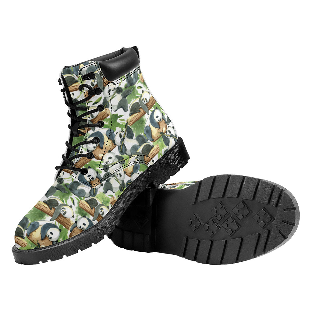 Watercolor Panda Bear Pattern Print Work Boots