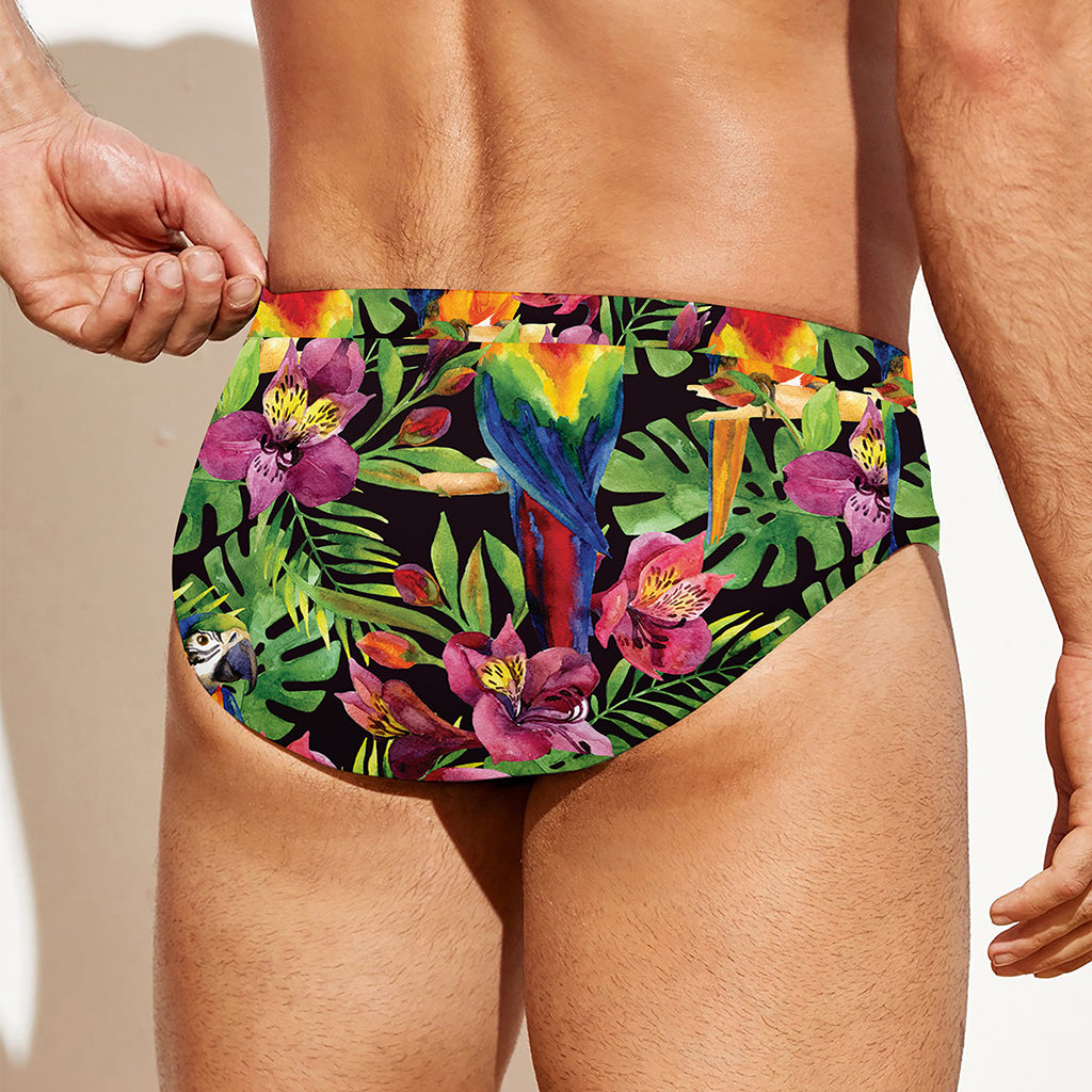 Watercolor Parrot Pattern Print Men's Swim Briefs