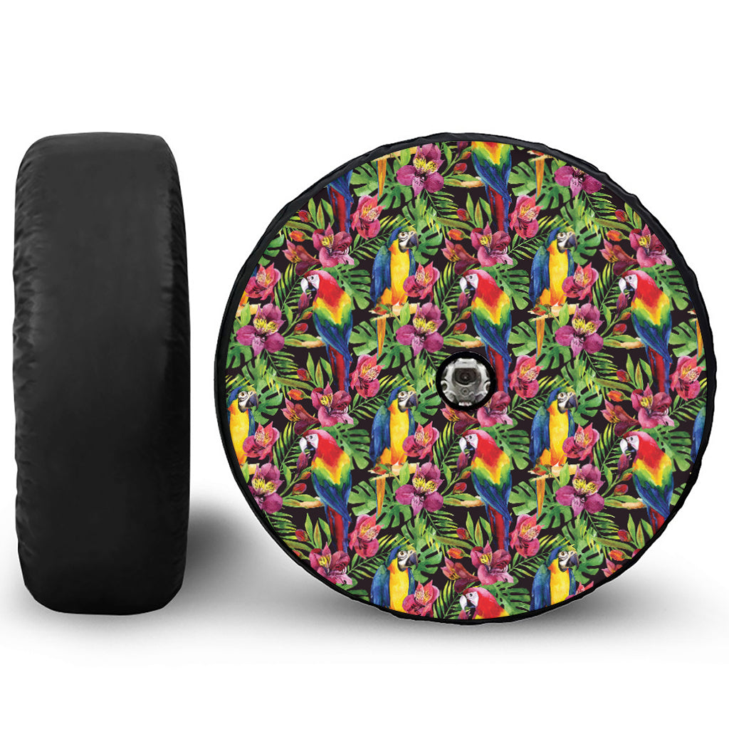 Watercolor Parrot Pattern Print Tire Cover With Camera Hole