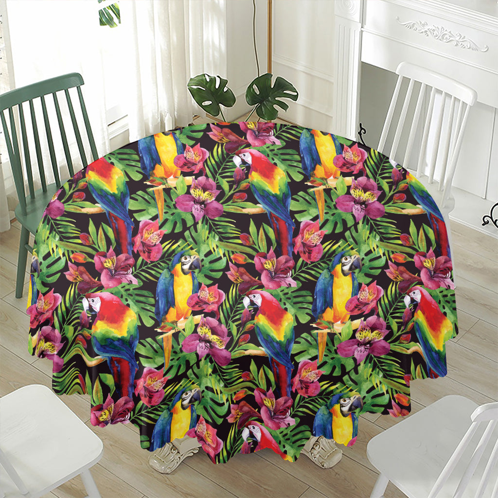 Watercolor Parrot Pattern Print Waterproof Round Tablecloth