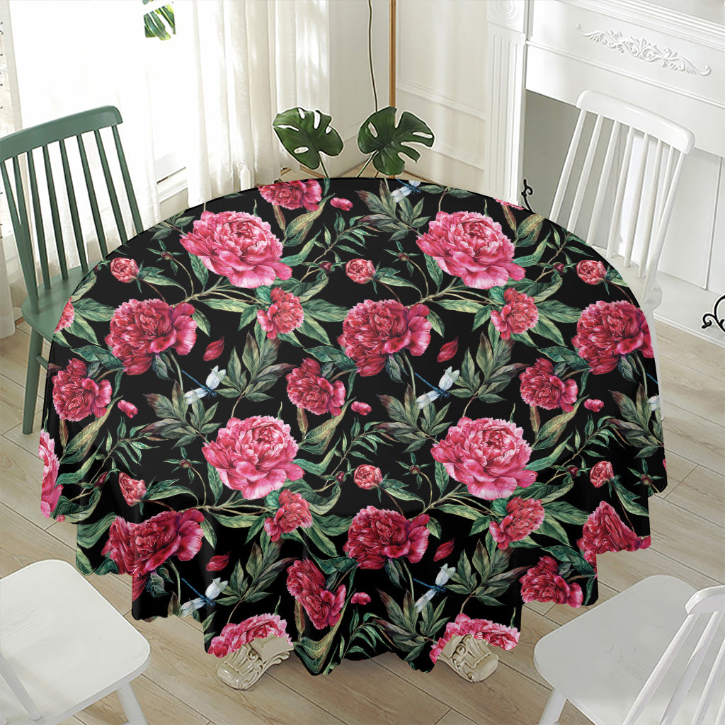 Watercolor Peony Pattern Print Waterproof Round Tablecloth