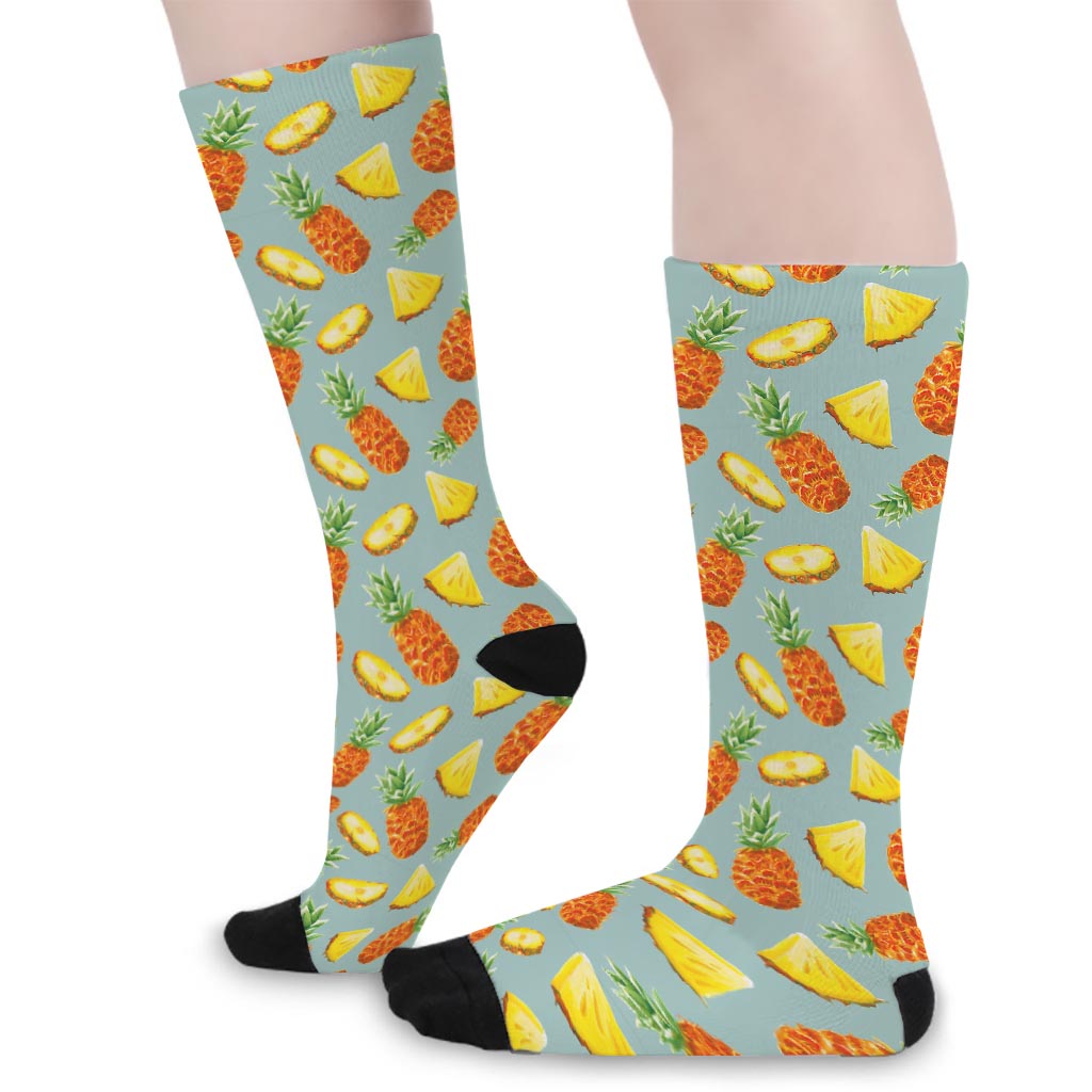 Watercolor Pineapple Pattern Print Long Socks