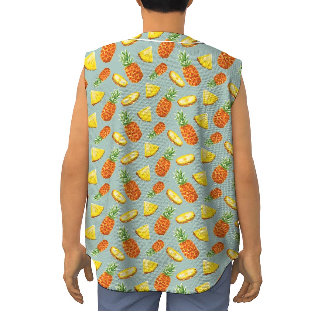 Watercolor Pineapple Pattern Print Sleeveless Baseball Jersey