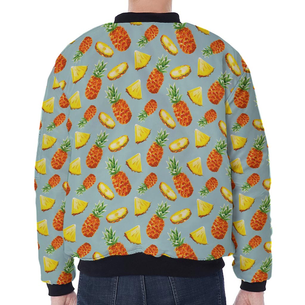 Watercolor Pineapple Pattern Print Zip Sleeve Bomber Jacket