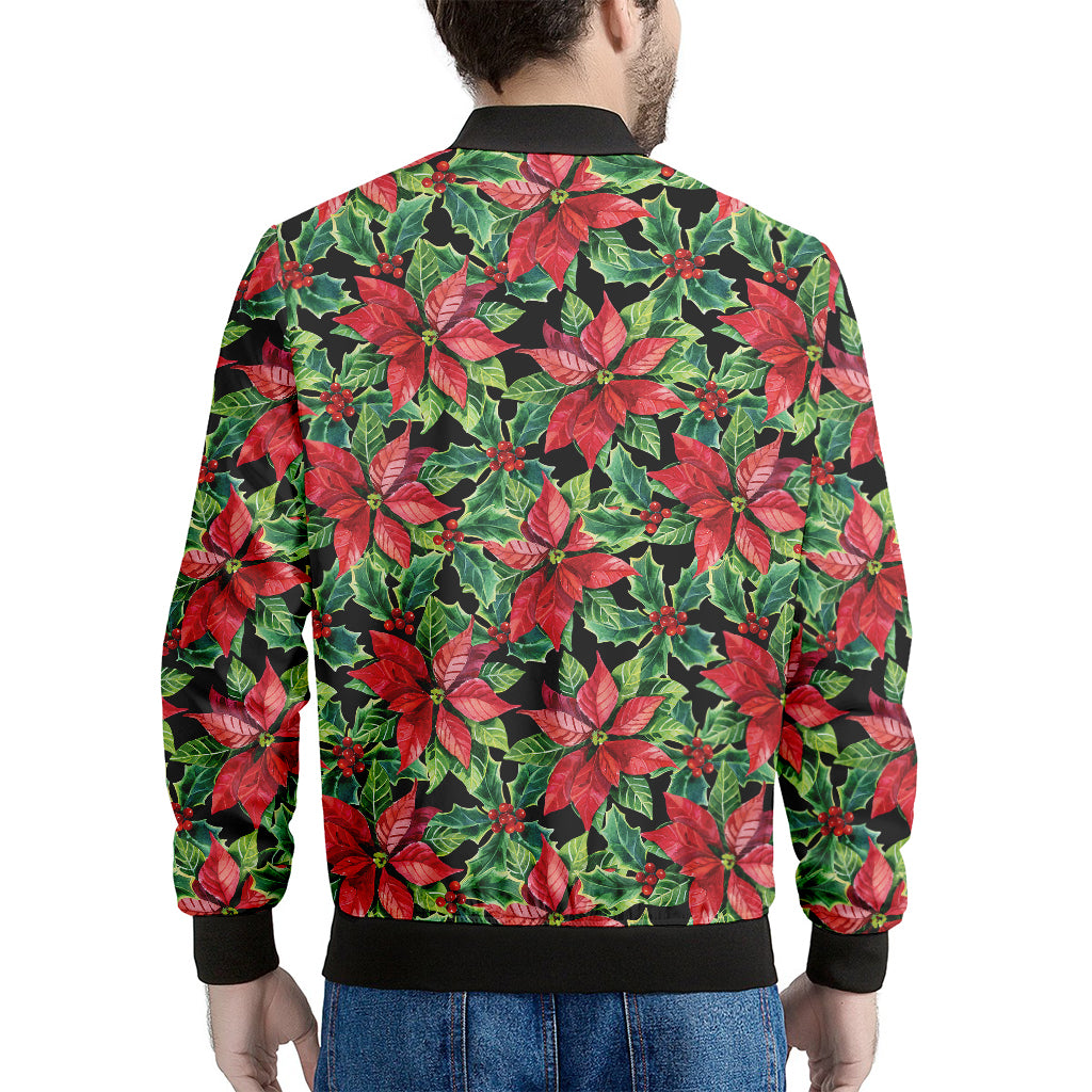 Watercolor Poinsettia Pattern Print Men's Bomber Jacket