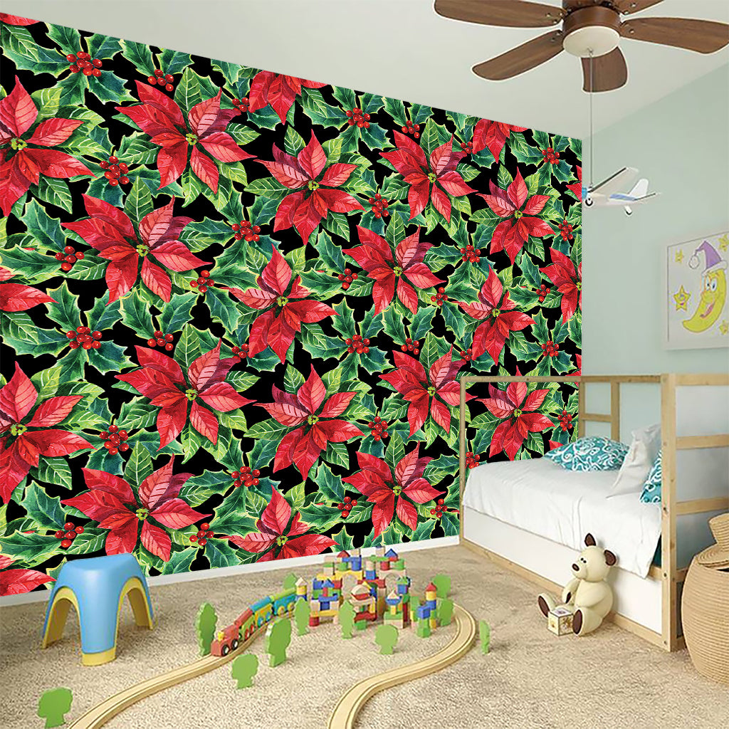 Watercolor Poinsettia Pattern Print Wall Sticker