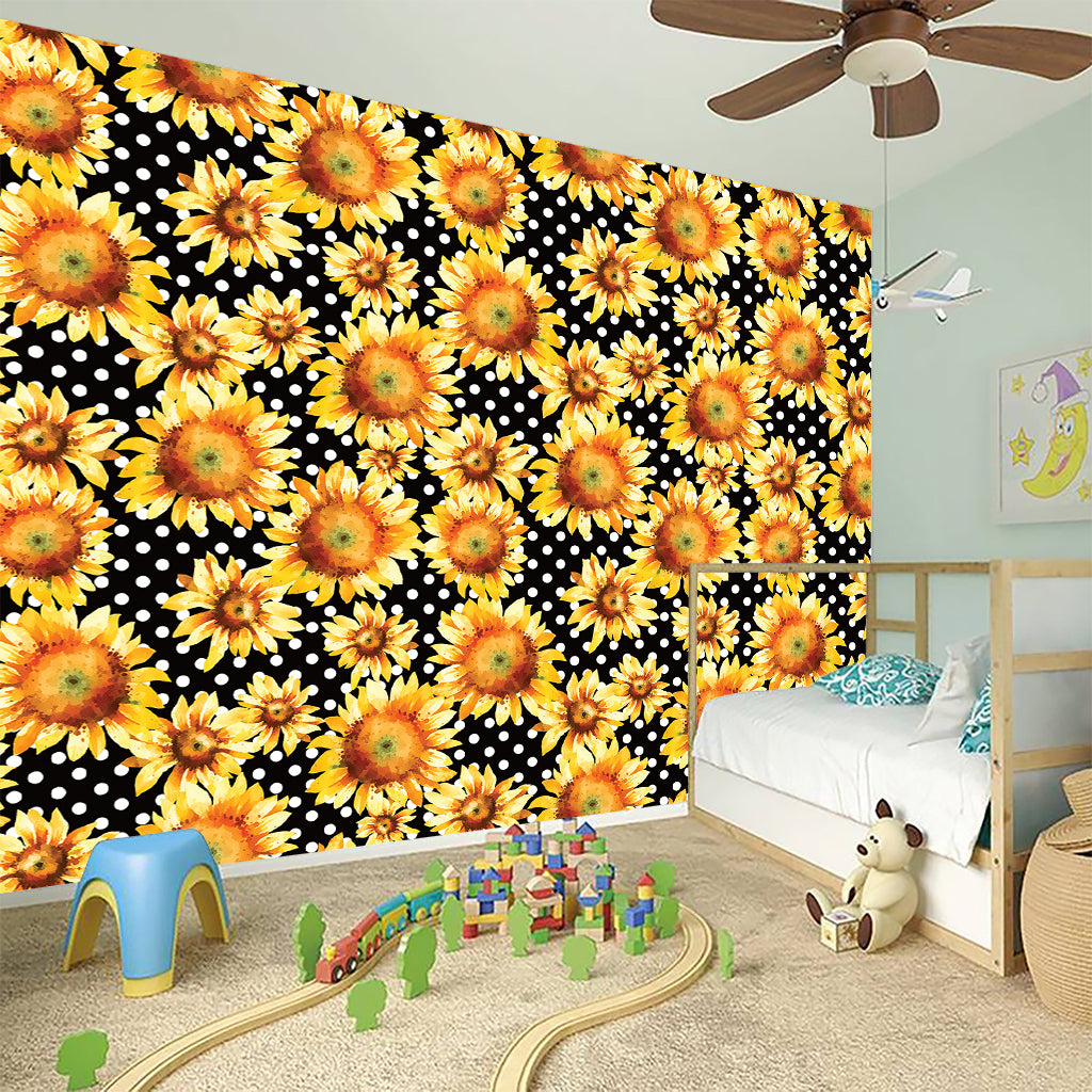 Watercolor Polka Dot Sunflower Print Wall Sticker