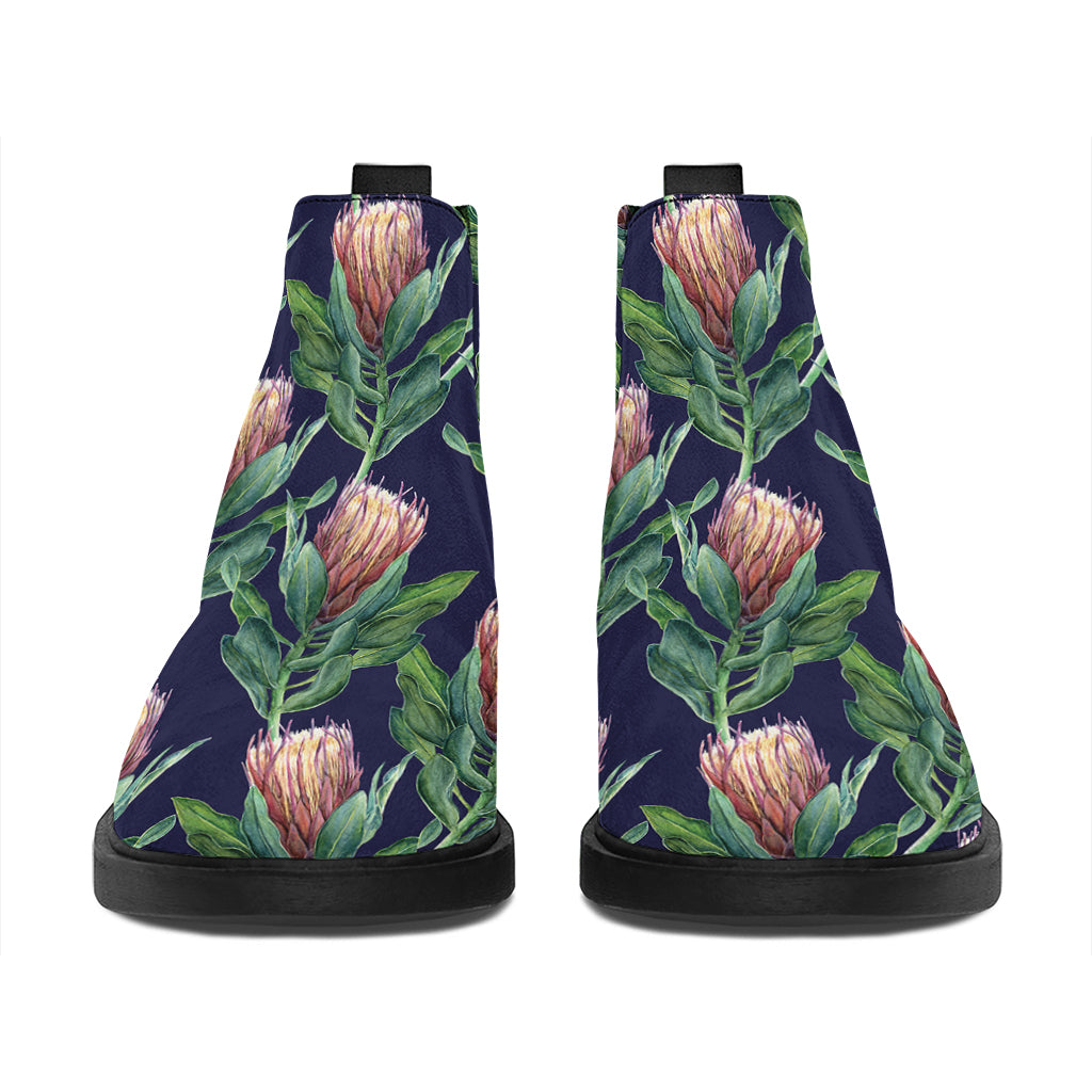 Watercolor Protea Pattern Print Flat Ankle Boots