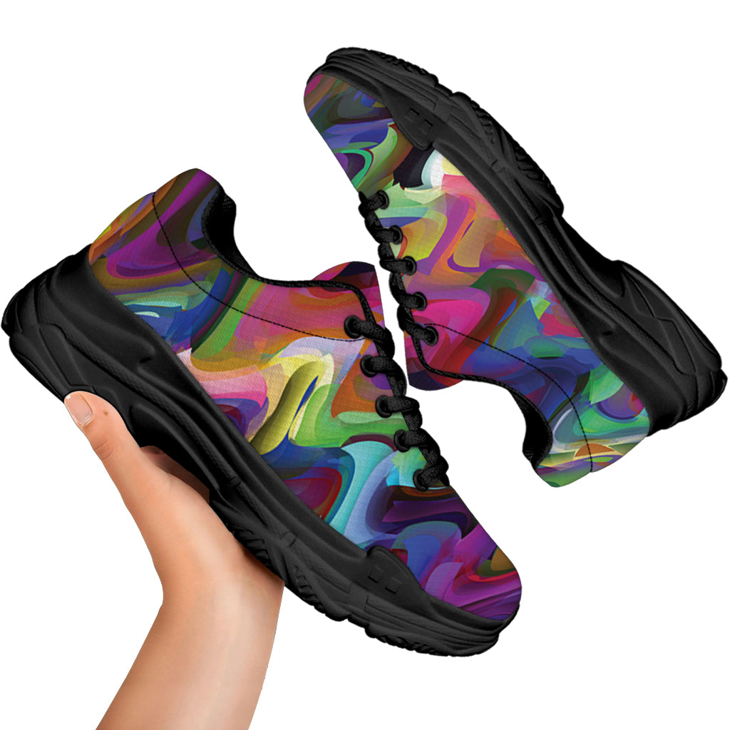 Watercolor Psychedelic Print Black Chunky Shoes