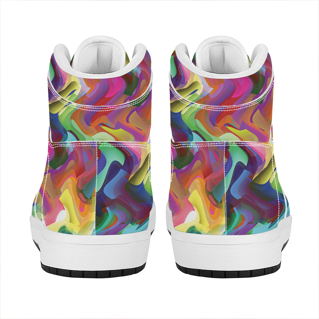 Watercolor Psychedelic Print High Top Leather Sneakers
