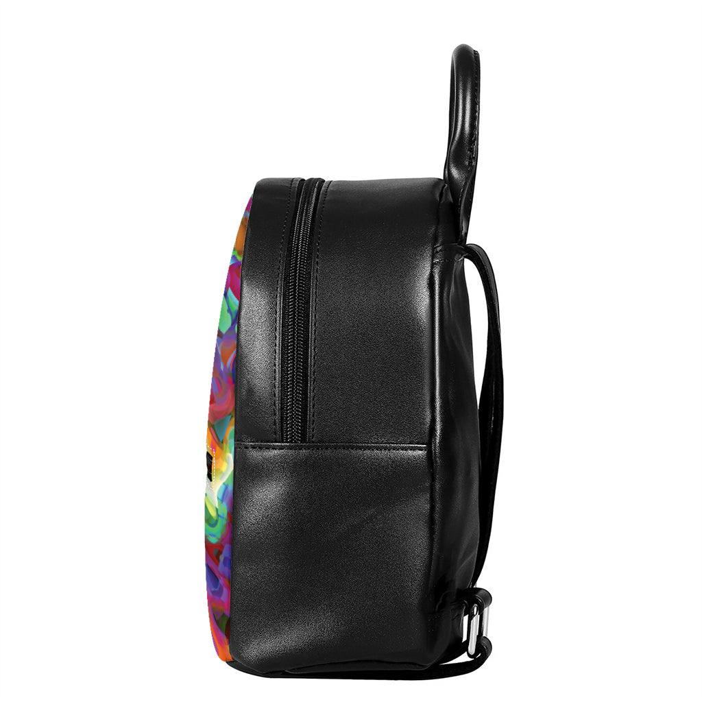 Watercolor Psychedelic Print Leather Backpack