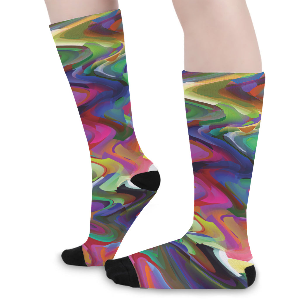 Watercolor Psychedelic Print Long Socks