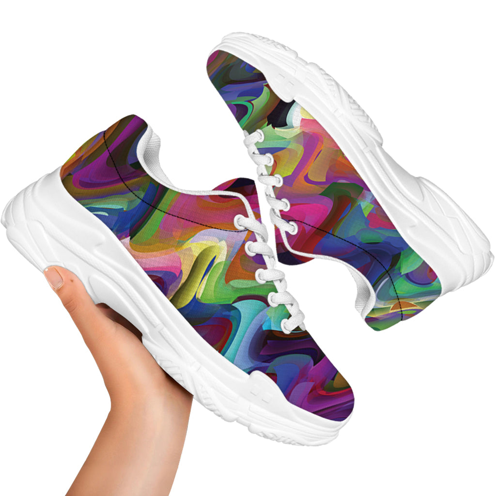 Watercolor Psychedelic Print White Chunky Shoes