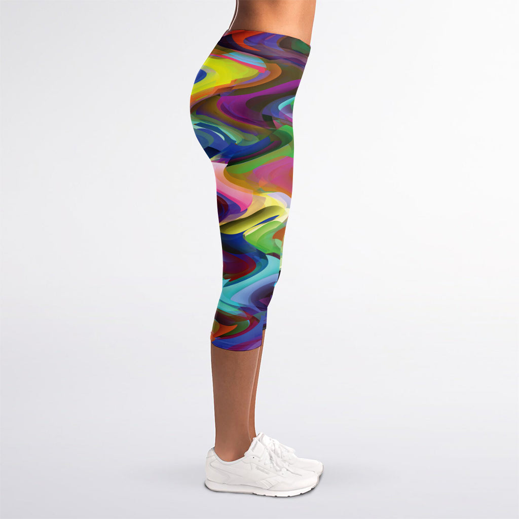 Watercolor Psychedelic Print Women's Capri Leggings