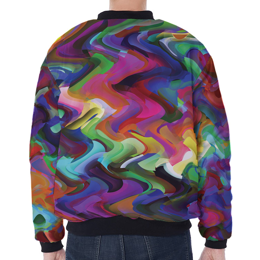 Watercolor Psychedelic Print Zip Sleeve Bomber Jacket