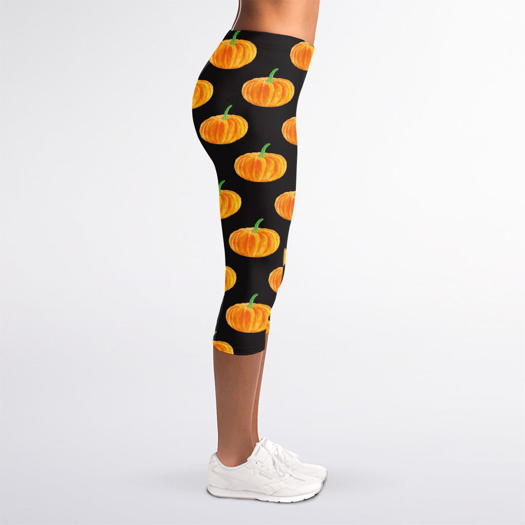 Watercolor Pumpkin Pattern Print Women's Capri Leggings