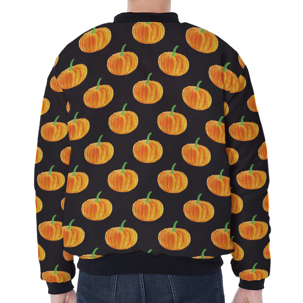 Watercolor Pumpkin Pattern Print Zip Sleeve Bomber Jacket