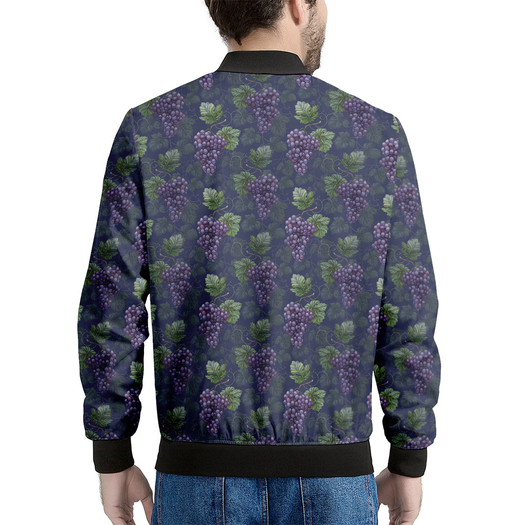 Watercolor Purple Grapes Pattern Print Men's Bomber Jacket