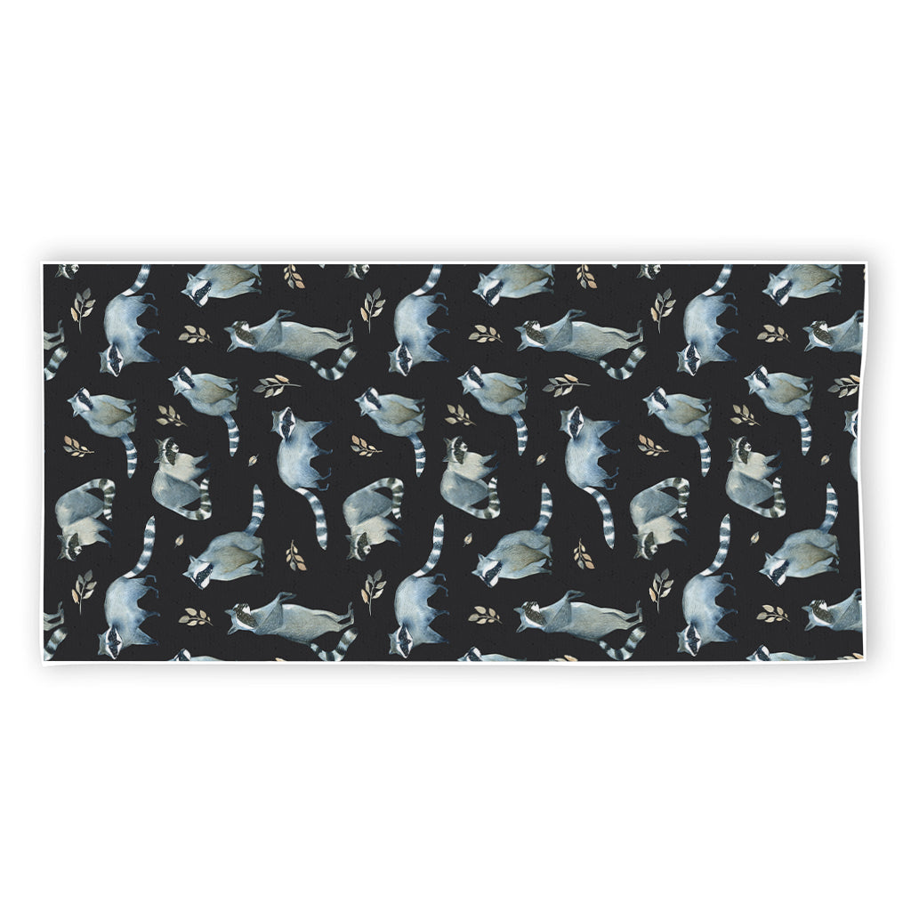 Watercolor Raccoon Pattern Print Beach Towel
