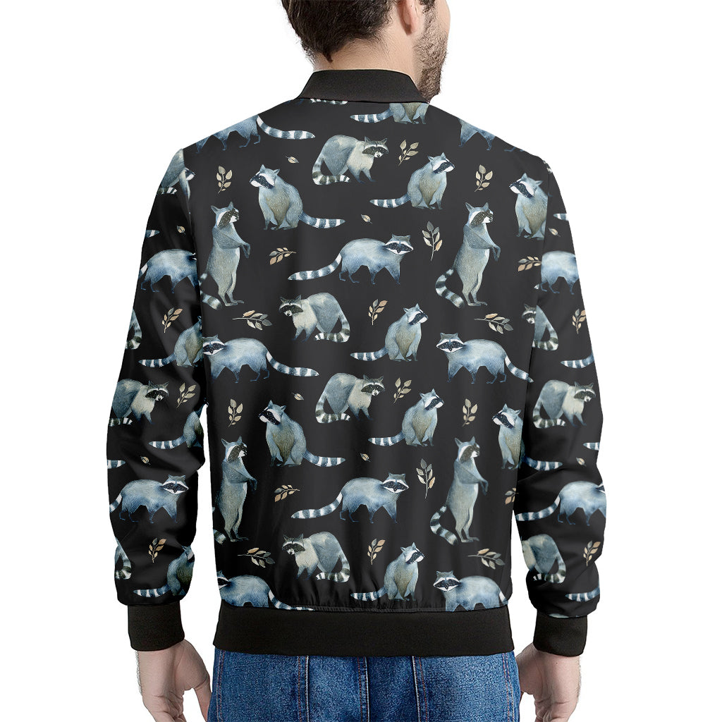 Watercolor Raccoon Pattern Print Men's Bomber Jacket