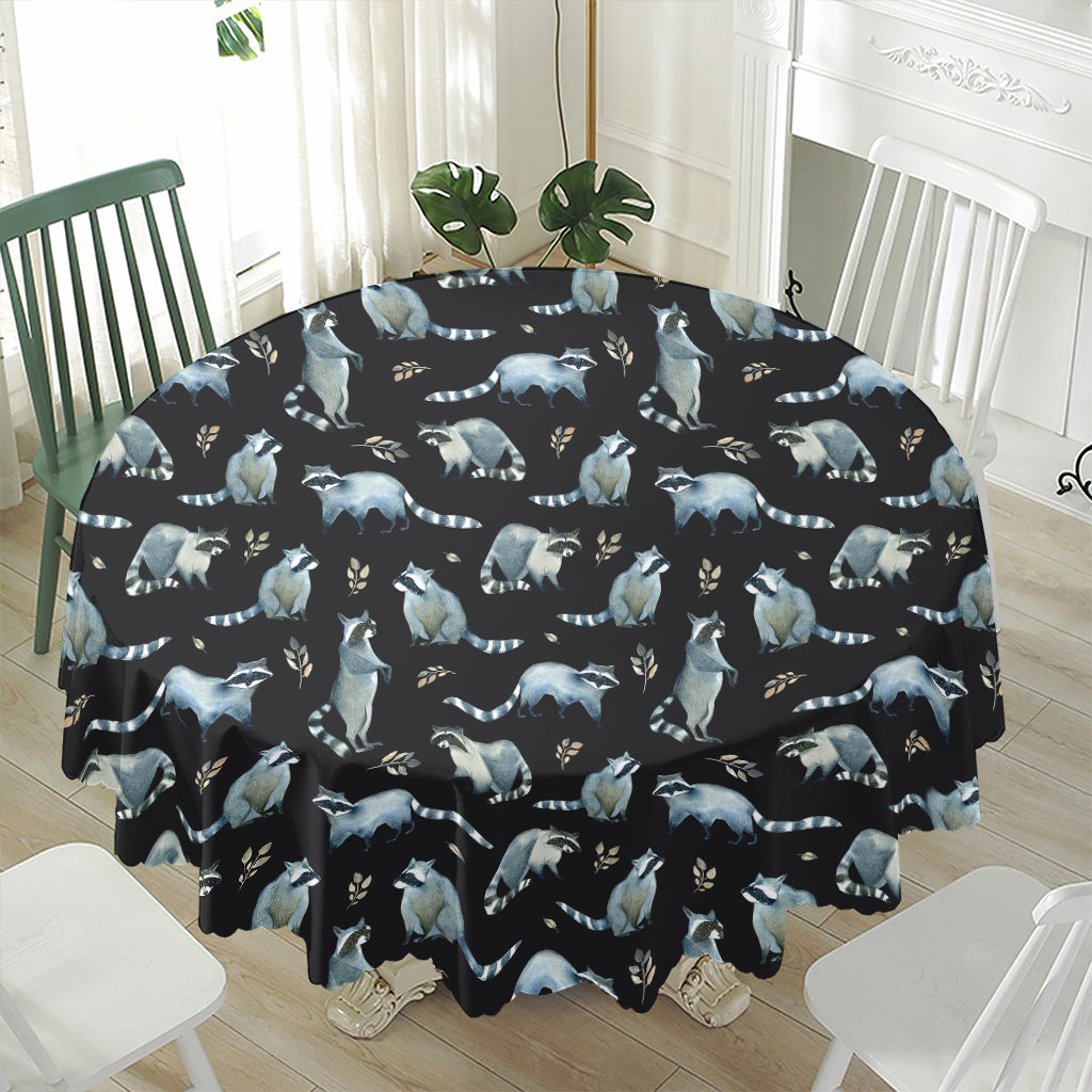 Watercolor Raccoon Pattern Print Waterproof Round Tablecloth