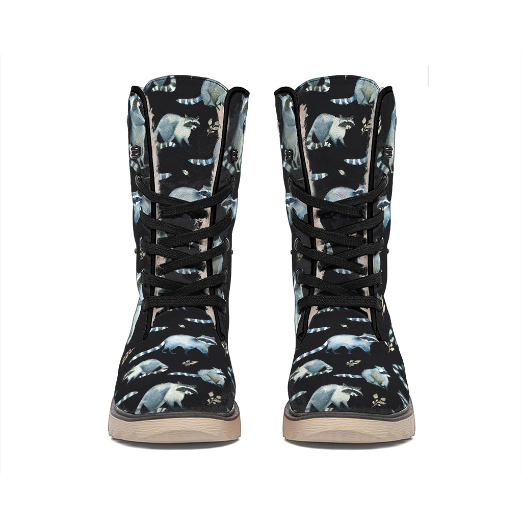 Watercolor Raccoon Pattern Print Winter Boots