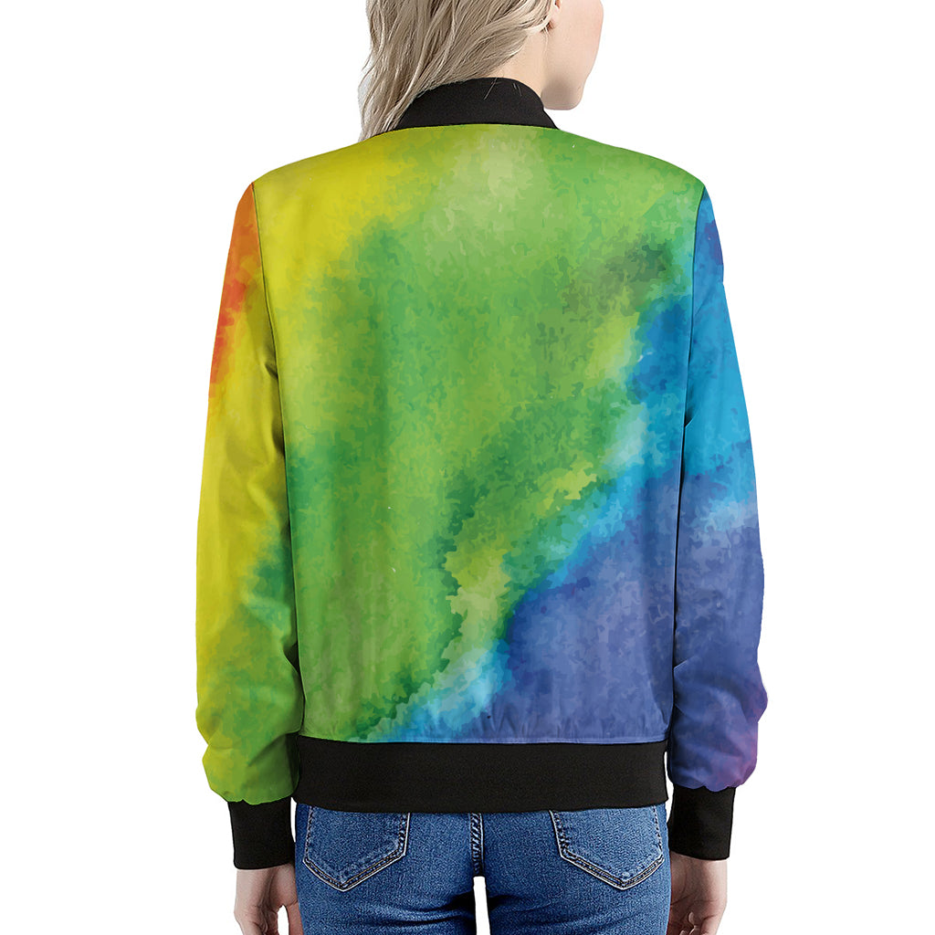 Watercolor Rainbow LGBT Pride Print Women's Bomber Jacket