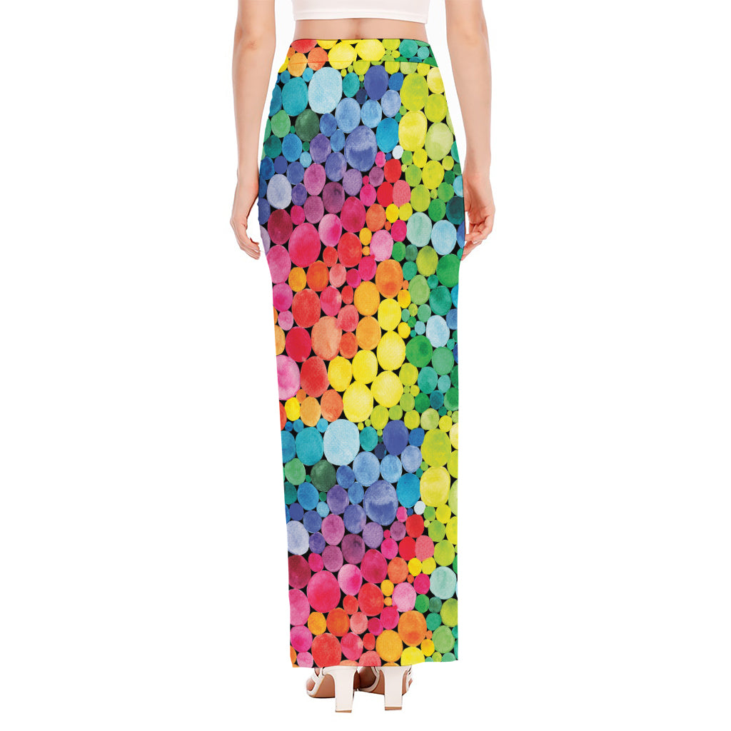 Watercolor Rainbow Pattern Print High Slit Maxi Skirt