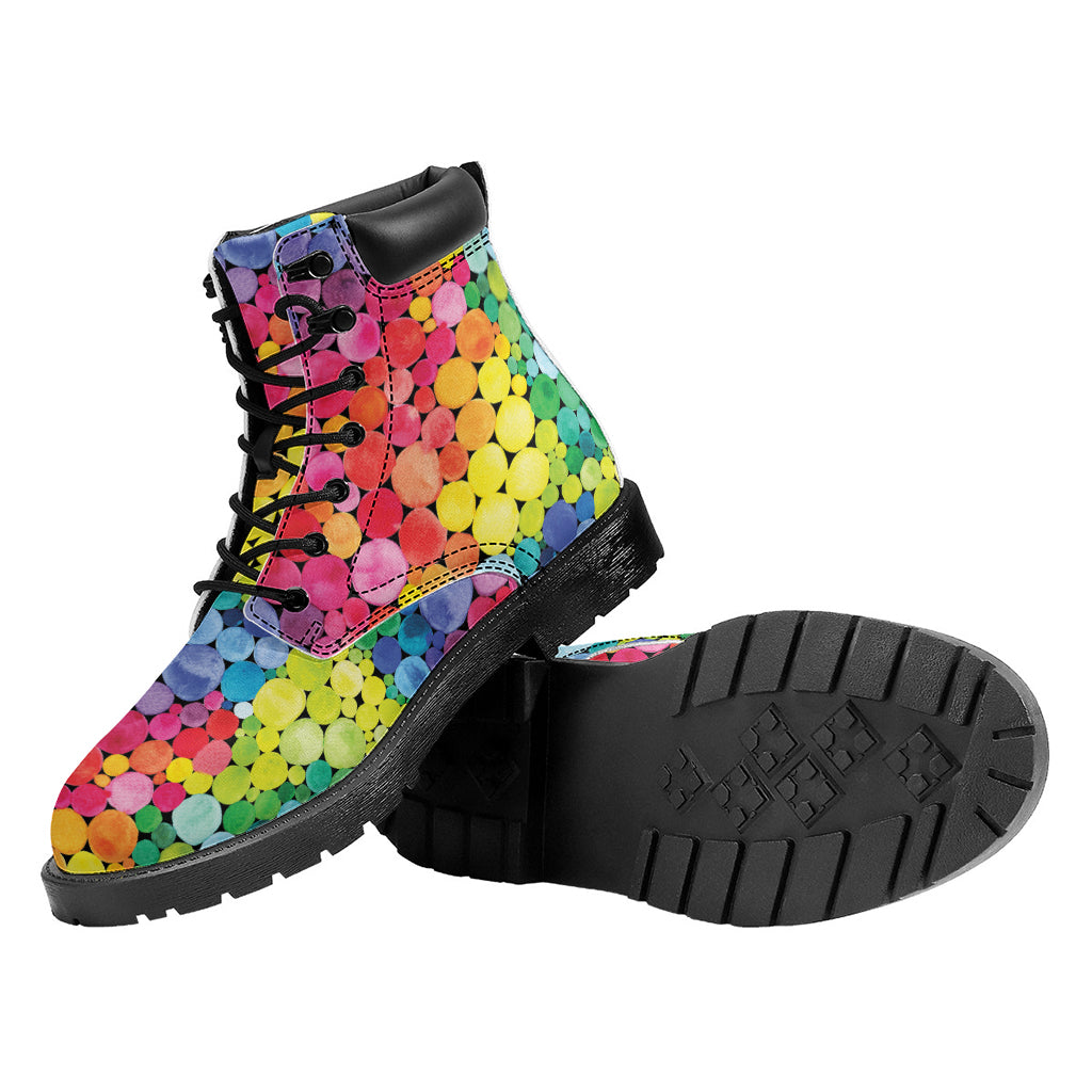 Watercolor Rainbow Pattern Print Work Boots