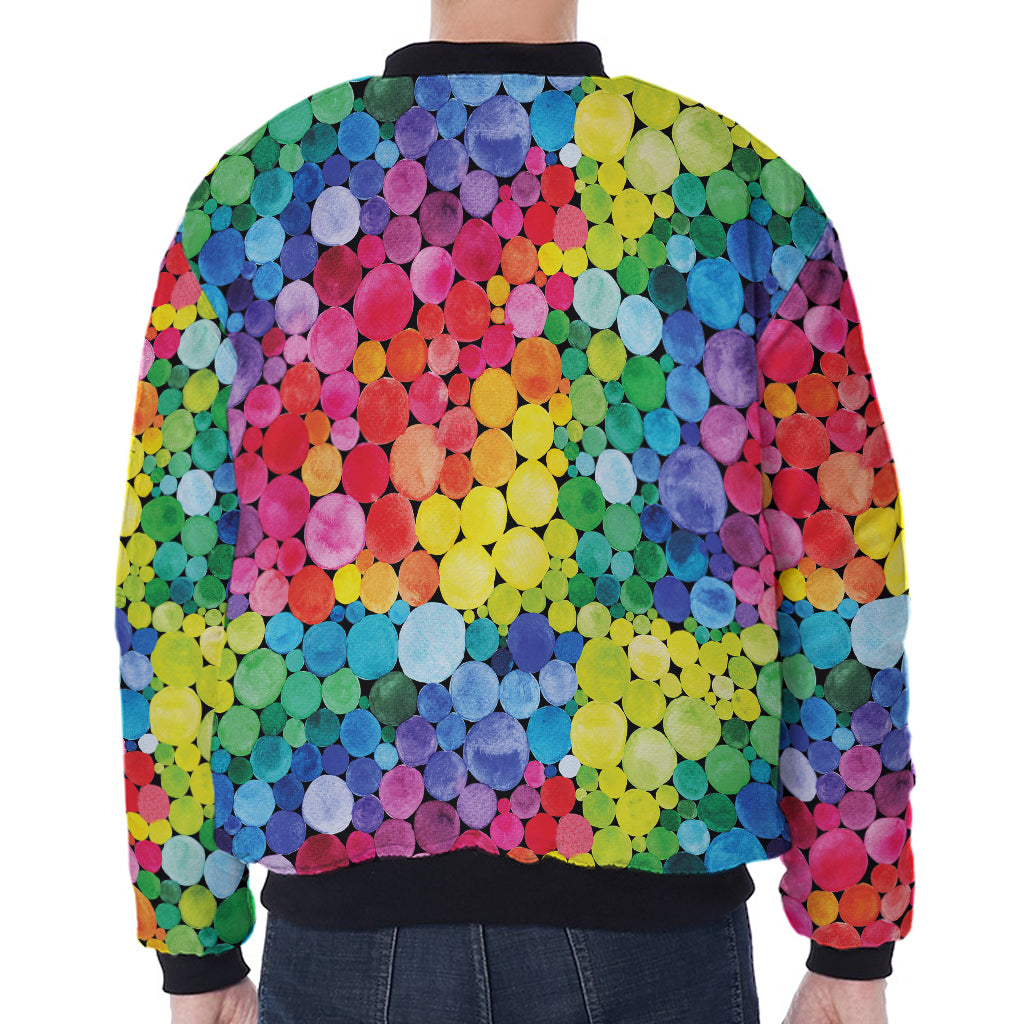 Watercolor Rainbow Pattern Print Zip Sleeve Bomber Jacket