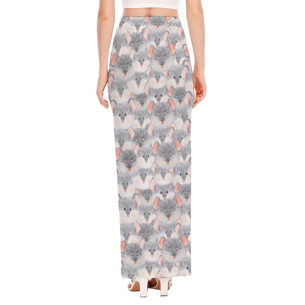 Watercolor Rat Pattern Print High Slit Maxi Skirt