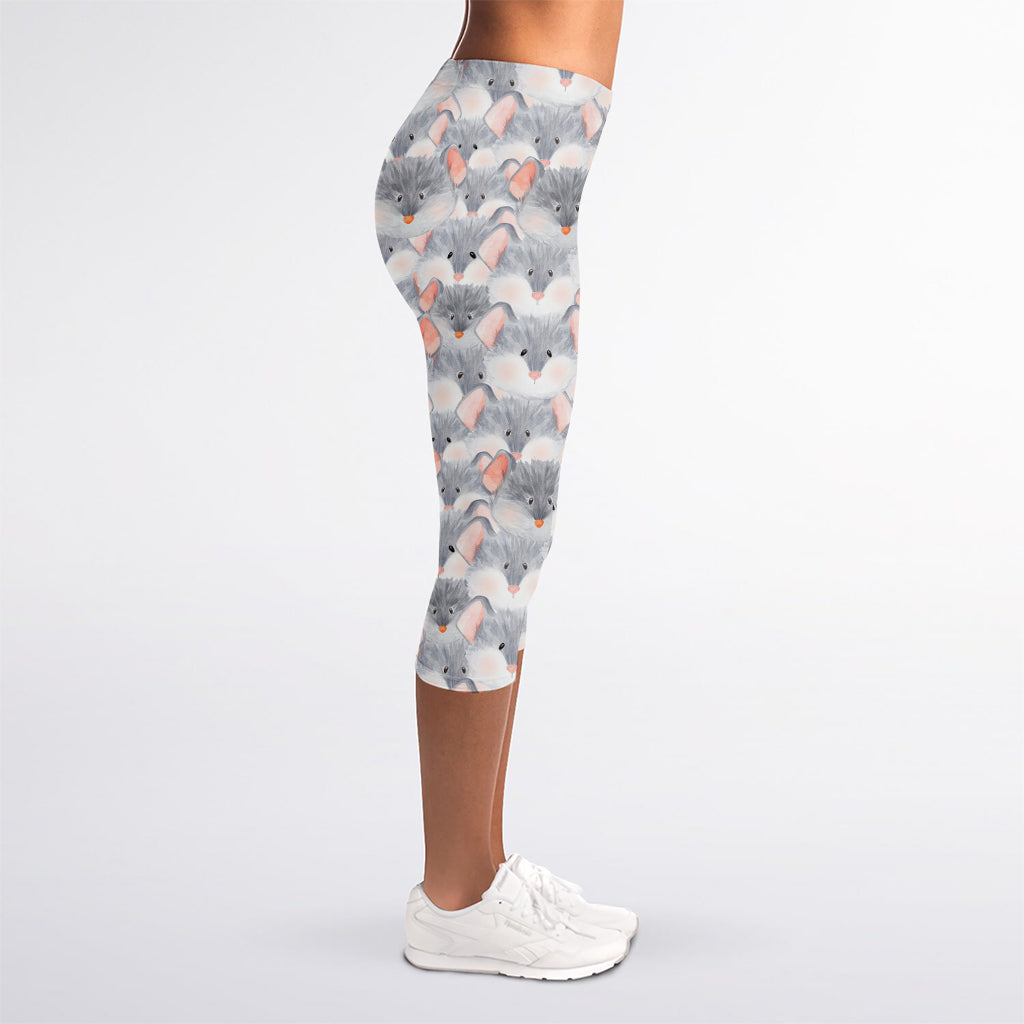 Watercolor Rat Pattern Print Women's Capri Leggings