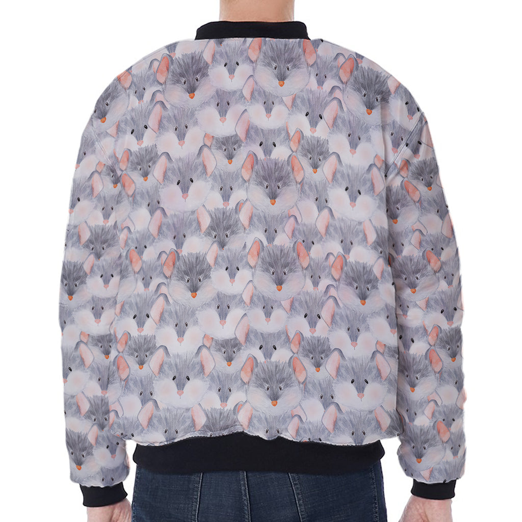 Watercolor Rat Pattern Print Zip Sleeve Bomber Jacket