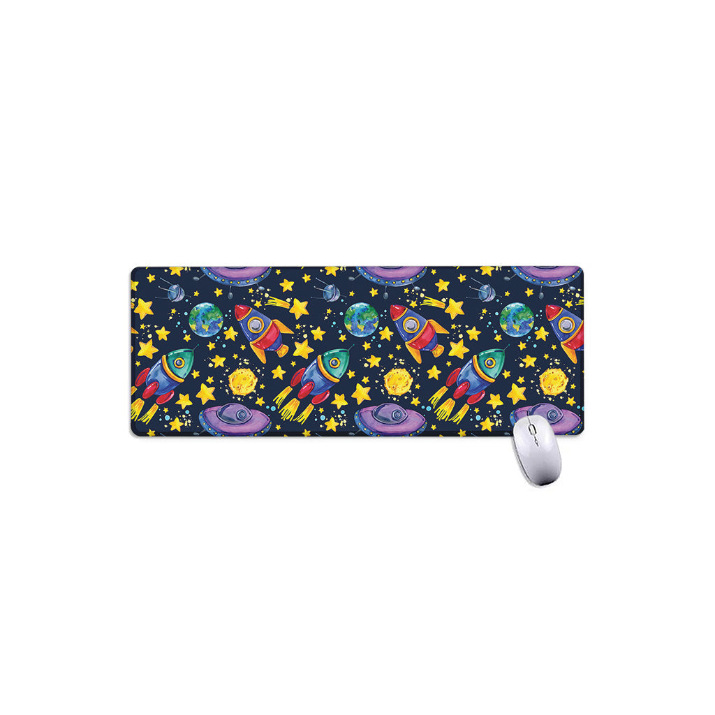 Watercolor Rocket Pattern Print Extended Mouse Pad