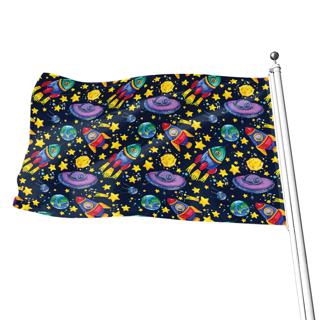 Watercolor Rocket Pattern Print Flag